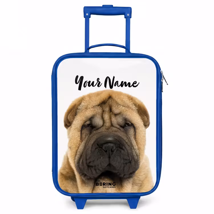 Hondje met Boos Hoofd Kinderkoffer - Blauw klein -3d