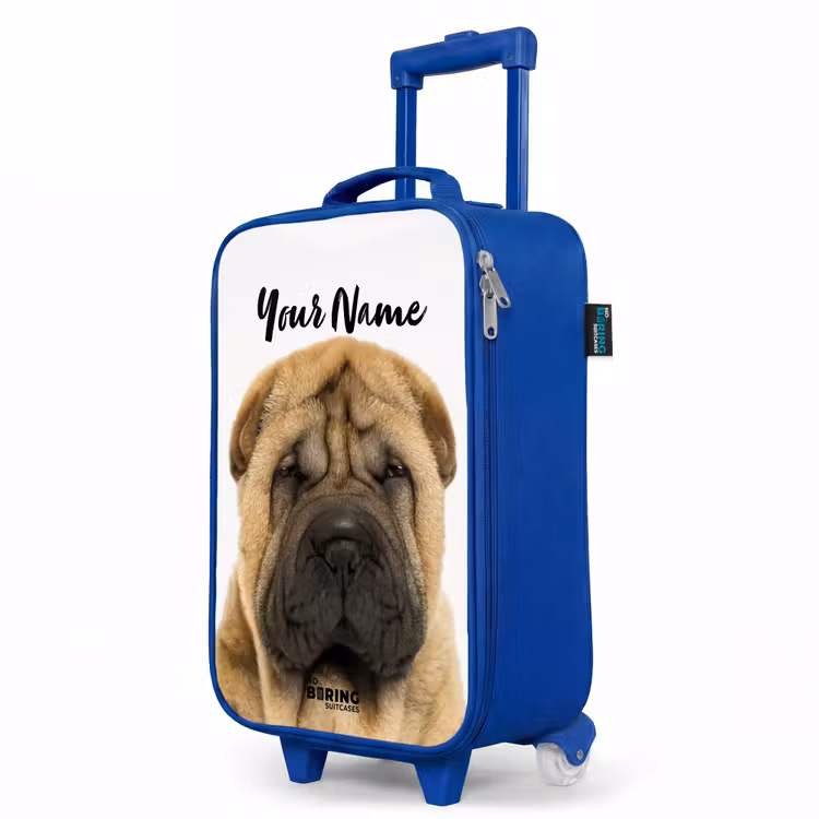 Hondje met Boos Hoofd Kinderkoffer - Blauw klein -productfoto_schuin
