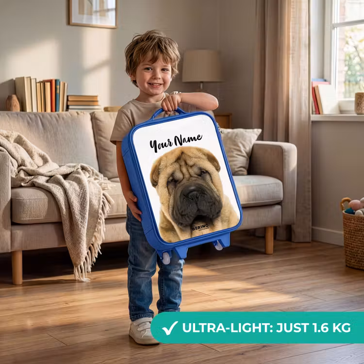 Hondje met Boos Hoofd Kinderkoffer - Blauw klein -sfeer2_EN