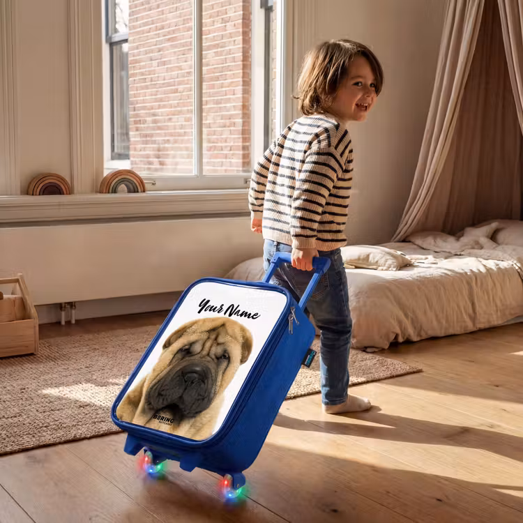 Hondje met Boos Hoofd Kinderkoffer - Blauw klein -sfeer1