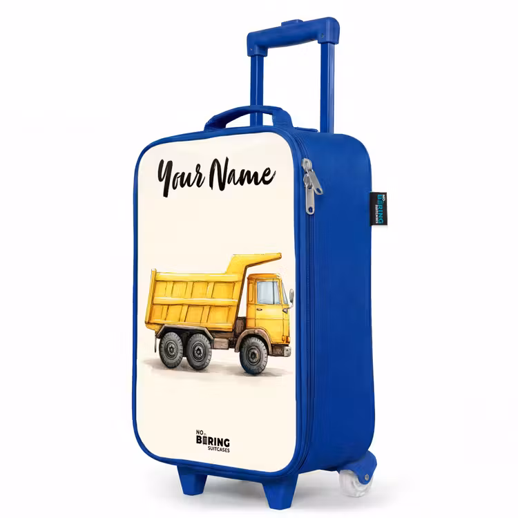 Kiepwagen - Getekend - Geel Kinderkoffer - Blauw klein -productfoto_schuin