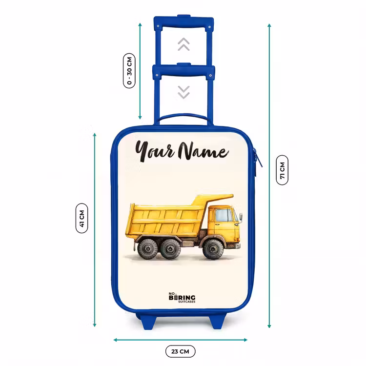 Kiepwagen - Getekend - Geel Kinderkoffer - Blauw klein -productfoto_formaten