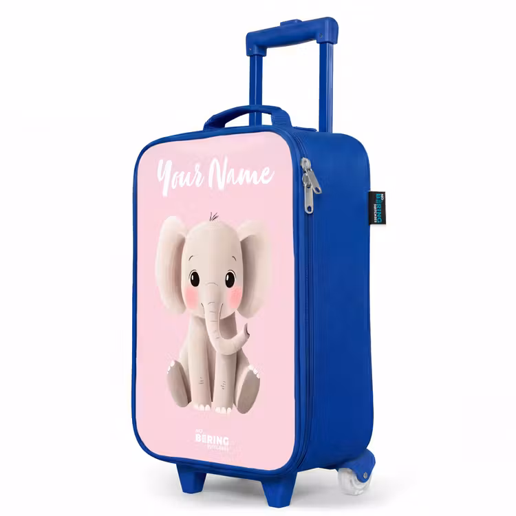Olifant - Grijs - Baby - Slurf Kinderkoffer - Blauw klein -productfoto_schuin