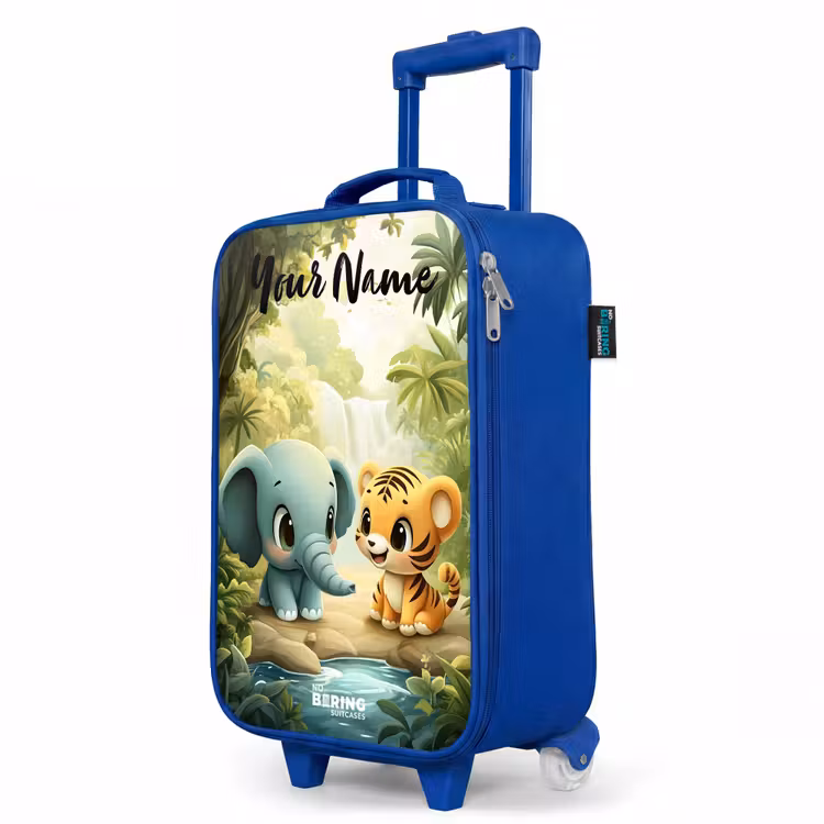 Olifant - Tijger - Bos - Jungle Kinderkoffer - Blauw klein -productfoto_schuin