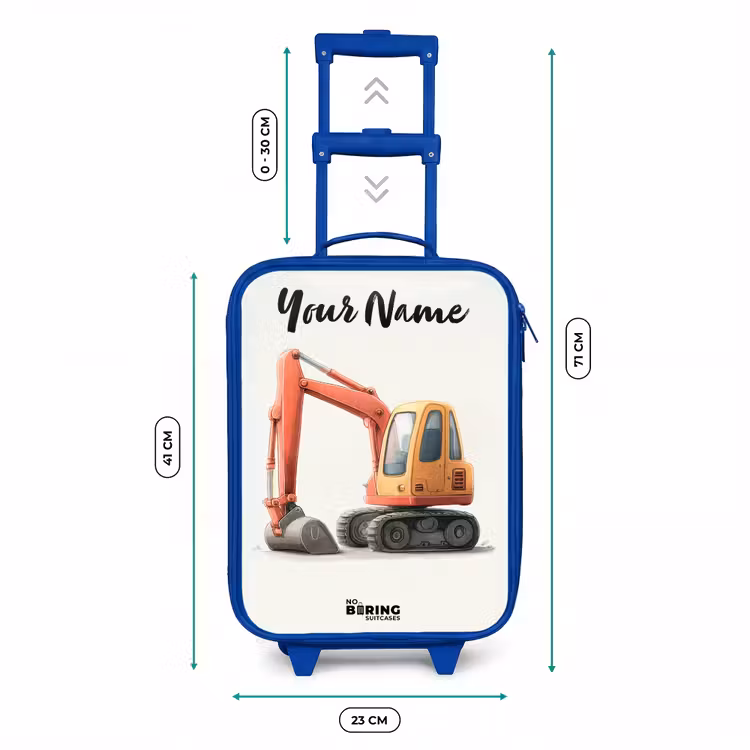 Graafmachine - Getekend - Oranje Kinderkoffer - Blauw klein -productfoto_formaten