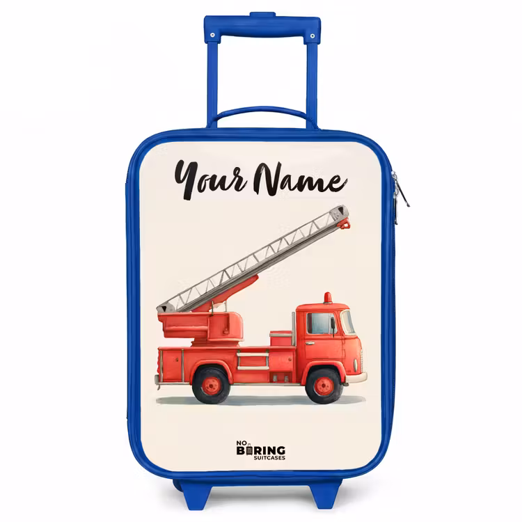 Brandweerwagen - Getekend - Rood Kinderkoffer - Blauw klein -3d