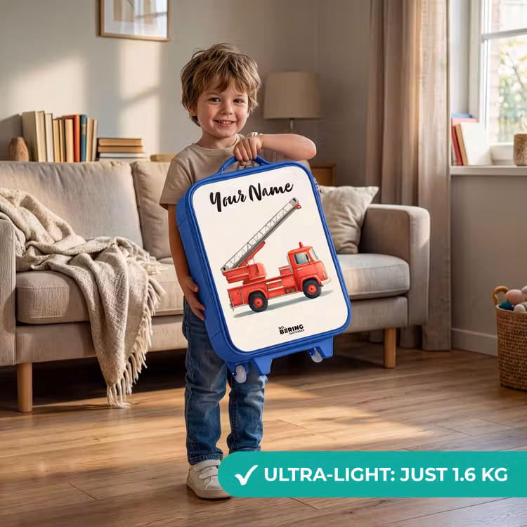 Brandweerwagen - Getekend - Rood Kinderkoffer - Blauw klein -sfeer2_EN
