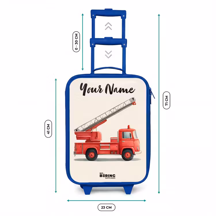 Brandweerwagen - Getekend - Rood Kinderkoffer - Blauw klein -productfoto_formaten
