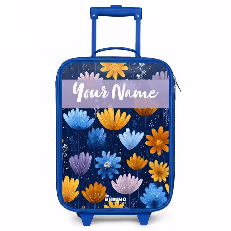 Bloemen - Patroon - Blauw Kinderkoffer - Blauw klein -3d