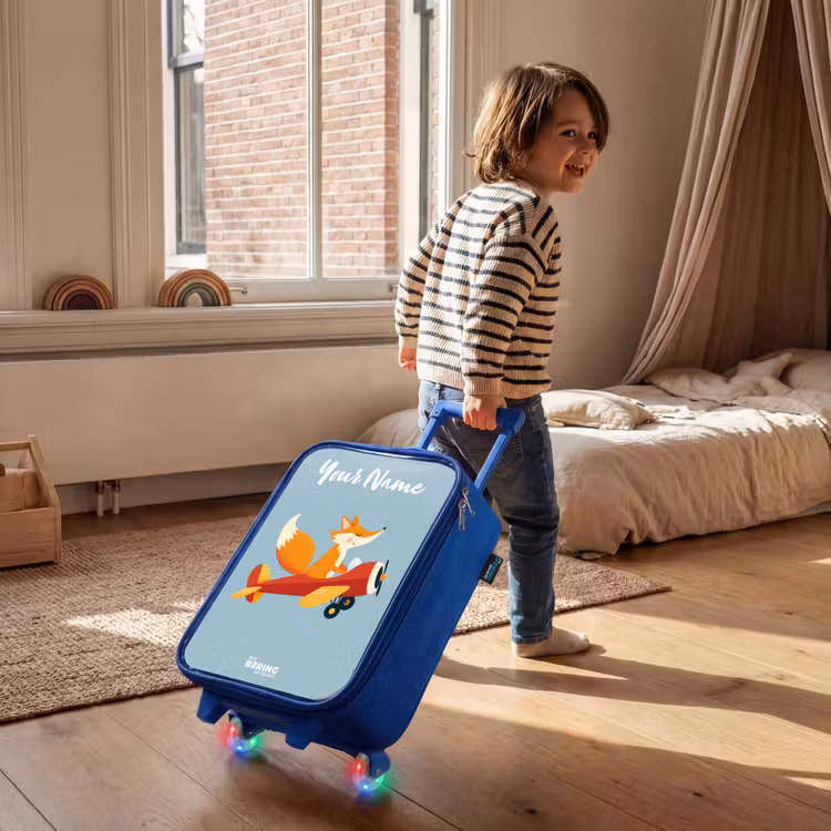 Vos - Vliegtuig - Vliegen Kinderkoffer - Blauw klein -sfeer1