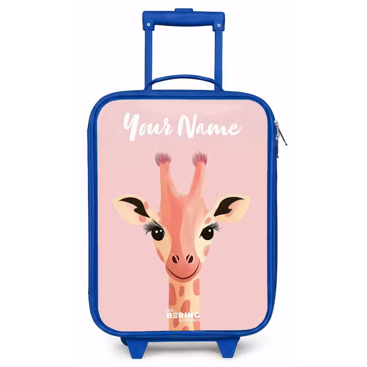 Giraffe - Wimpers - Minimalistisch - Roze Kinderkoffer - Blauw klein -zz3dotto