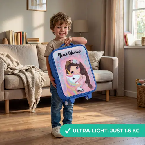 Meisje - Eenhoorn - Glitter Kinderkoffer - Blauw klein -sfeer2_EN