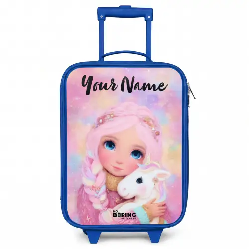 Meisje - Eenhoorn - Roze Kinderkoffer - Blauw klein -3d