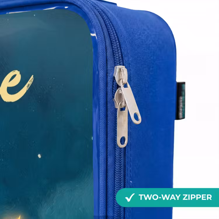 Groen monster op maansikkel Kinderkoffer - Blauw klein -rits_EN