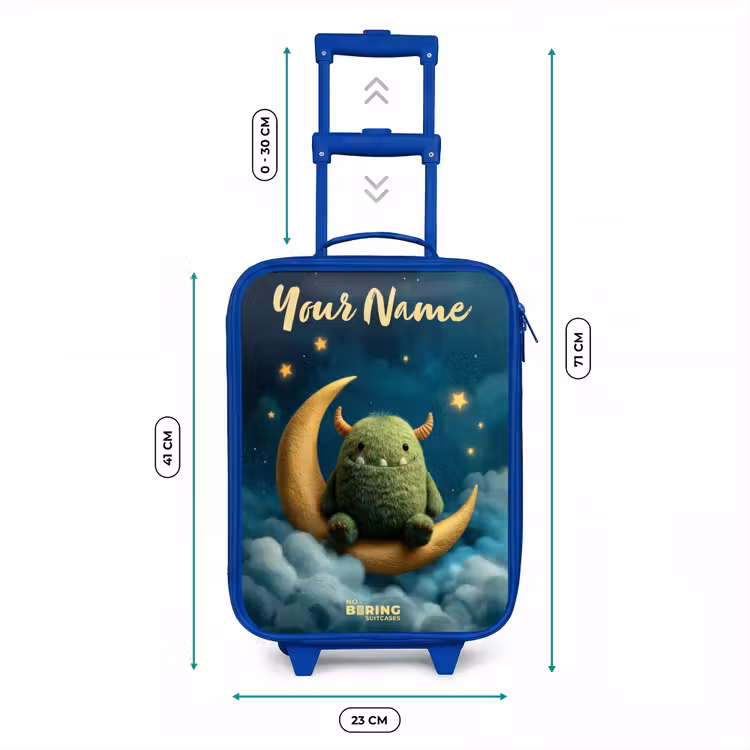 Groen monster op maansikkel Kinderkoffer - Blauw klein -productfoto_formaten