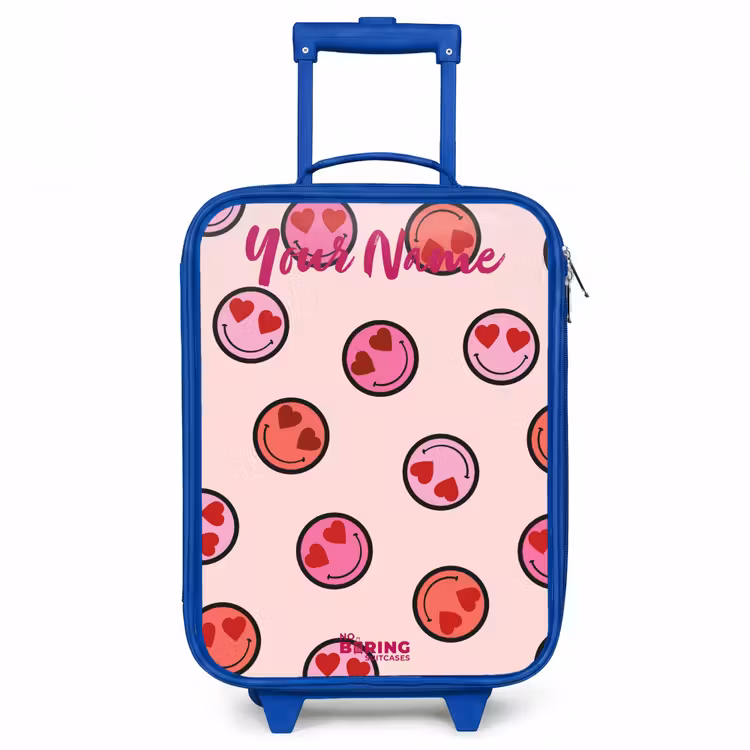 Hartje - Smiley - Patroon Kinderkoffer - Blauw klein -3d