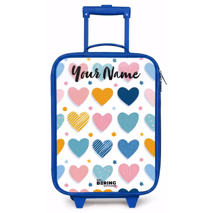 Hartjes - Pastel - Patroon Kinderkoffer - Blauw klein -zz3dotto