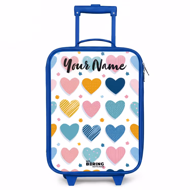 Hartjes - Pastel - Patroon Kinderkoffer - Blauw klein -3d