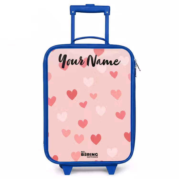 Hartjes - Patroon - Roze Kinderkoffer - Blauw klein -3d