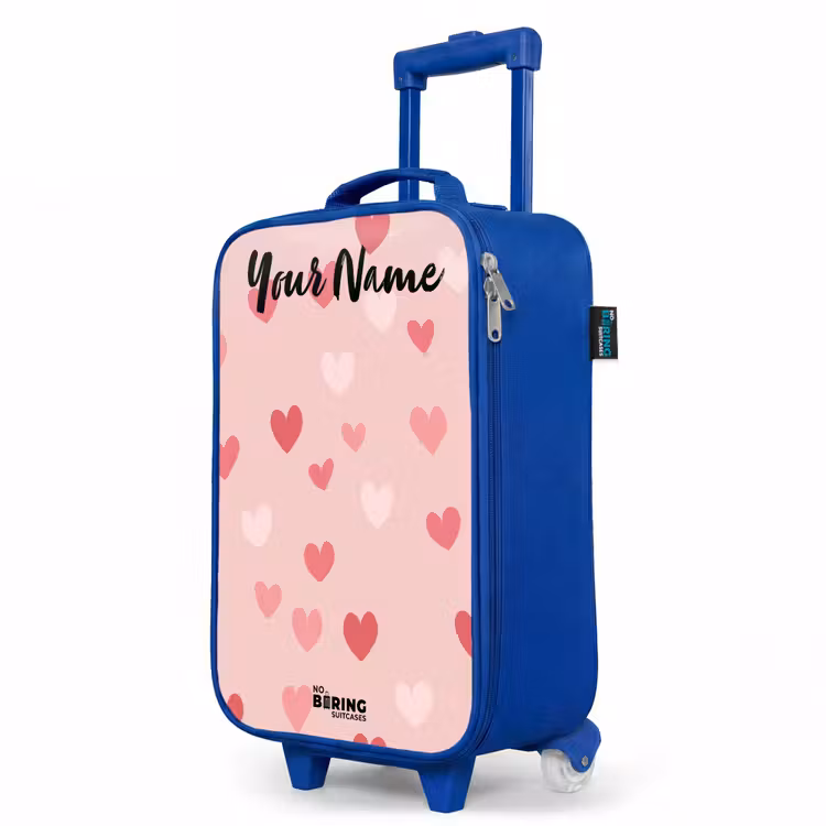 Hartjes - Patroon - Roze Kinderkoffer - Blauw klein -productfoto_schuin