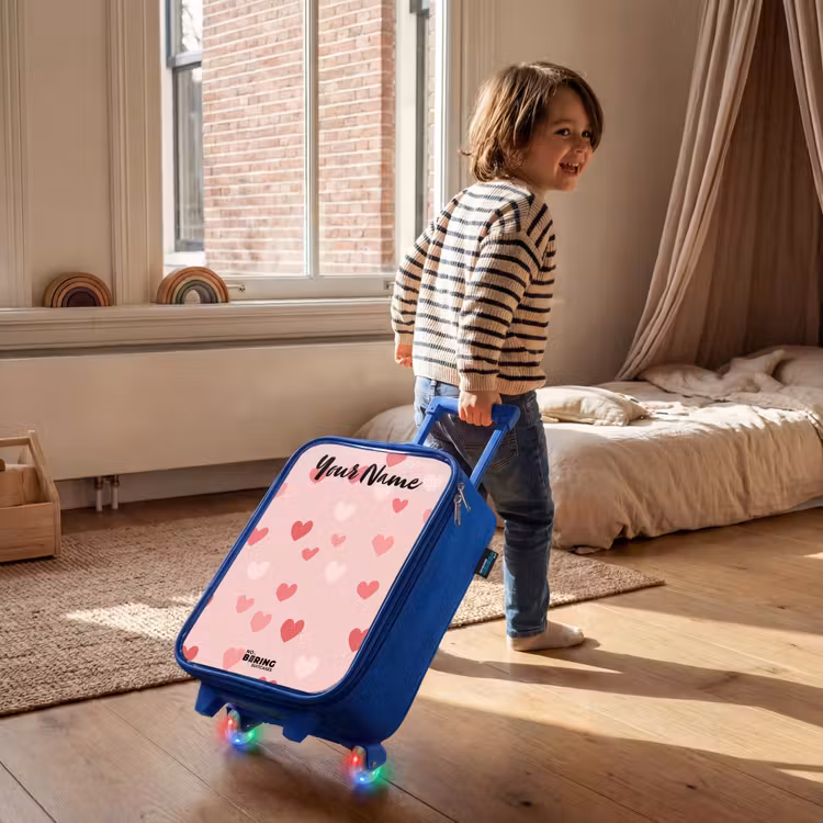 Hartjes - Patroon - Roze Kinderkoffer - Blauw klein -sfeer1