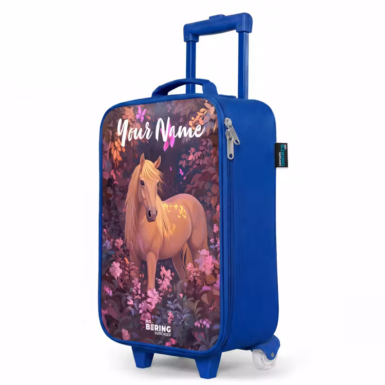 Paard - Bloemen - Paars - Vlinder Kinderkoffer - Blauw klein -productfoto_schuin