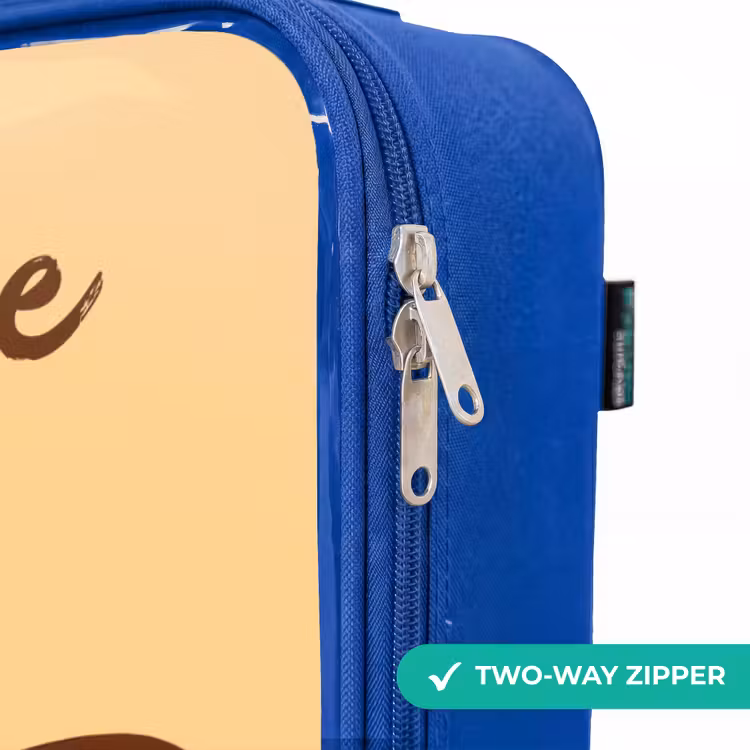 Kawai - Koe - Bruin Kinderkoffer - Blauw klein -rits_EN
