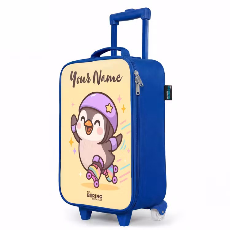 Kawai - Pinguin - Rolschaatsen Kinderkoffer - Blauw klein -productfoto_schuin