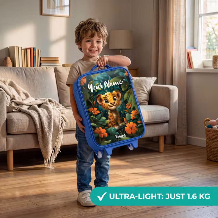 Liam luipaardje Kinderkoffer - Blauw klein -sfeer2_EN