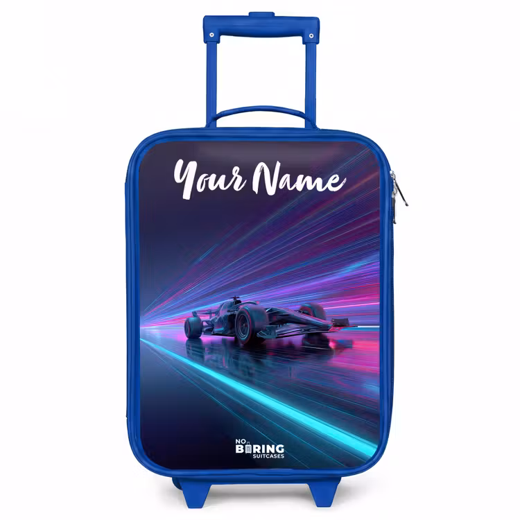 Lichtstralen - Neon - Racewagen - Paars Kinderkoffer - Blauw klein -3d