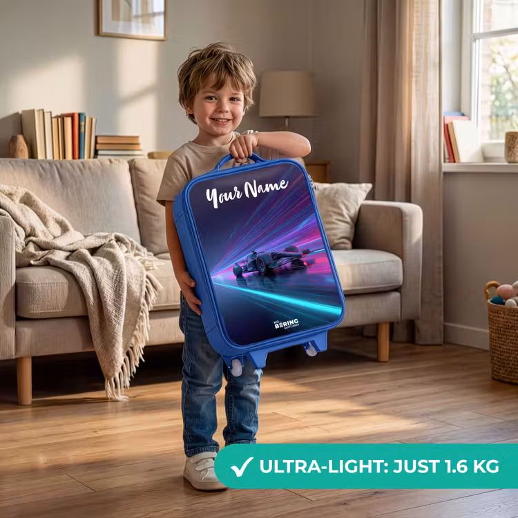 Lichtstralen - Neon - Racewagen - Paars Kinderkoffer - Blauw klein -sfeer2_EN