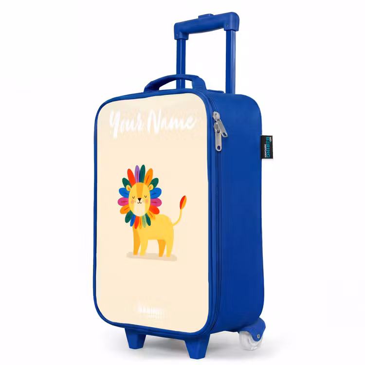 Leeuw - Manen - Kleurrijk Kinderkoffer - Blauw klein -productfoto_schuin