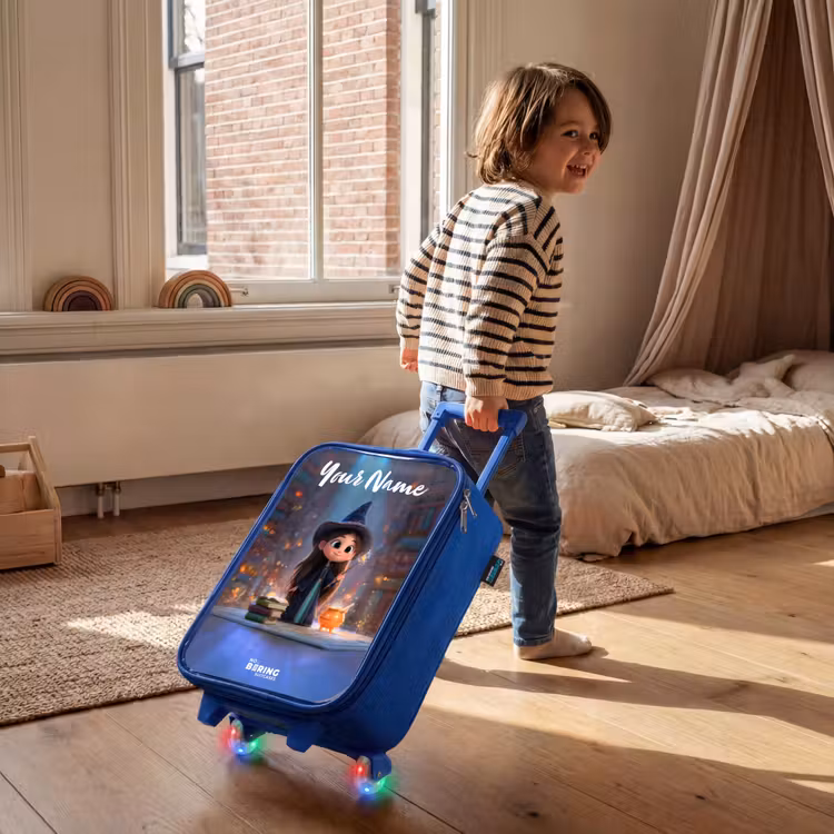 Kleine tovernares in bibliotheek Kinderkoffer - Blauw klein -sfeer1