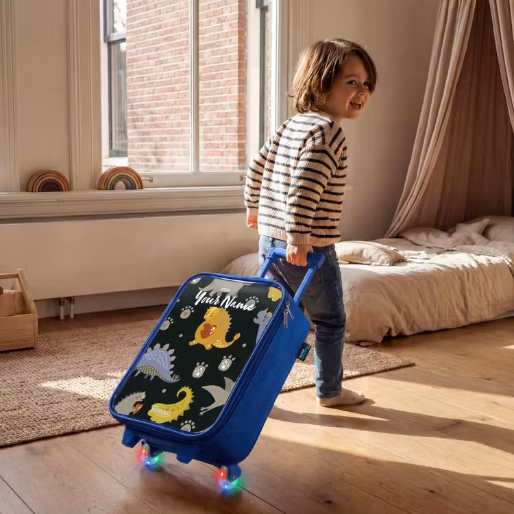 Liefdevolle dinosaurus Kinderkoffer - Blauw klein -sfeer1