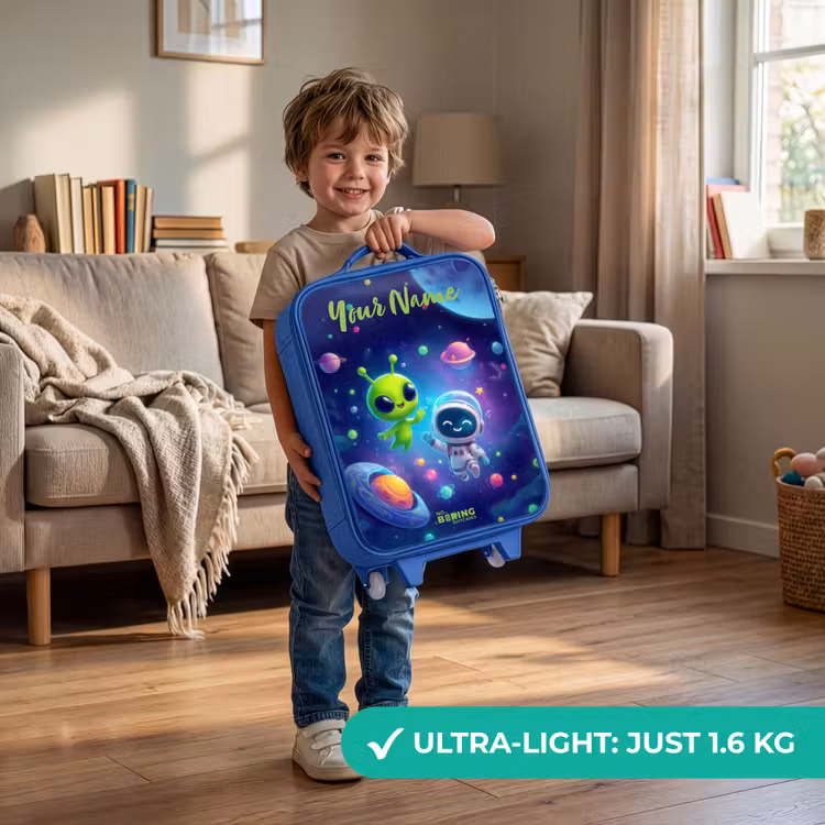 Vrolijke Ontmoeting in de Ruimte Kinderkoffer - Blauw klein -sfeer2_EN