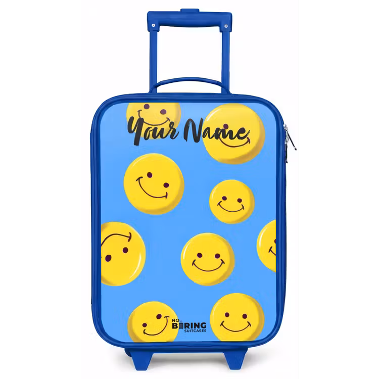 Vrolijke smileyregen Kinderkoffer - Blauw klein -zz3dotto