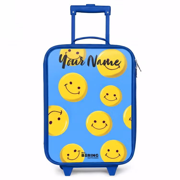 Vrolijke smileyregen Kinderkoffer - Blauw klein -3d