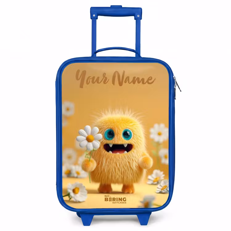 Monster - Wezen - Bloem - Geel Kinderkoffer - Blauw klein -3d
