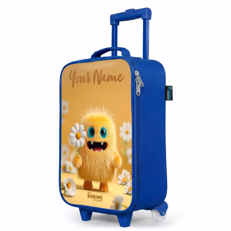 Monster - Wezen - Bloem - Geel Kinderkoffer - Blauw klein -productfoto_schuin