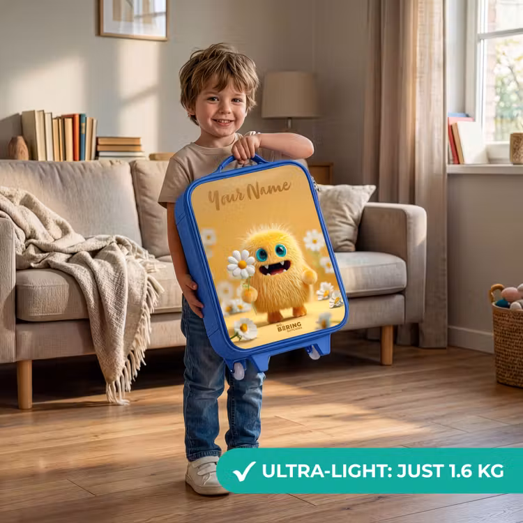 Monster - Wezen - Bloem - Geel Kinderkoffer - Blauw klein -sfeer2_EN