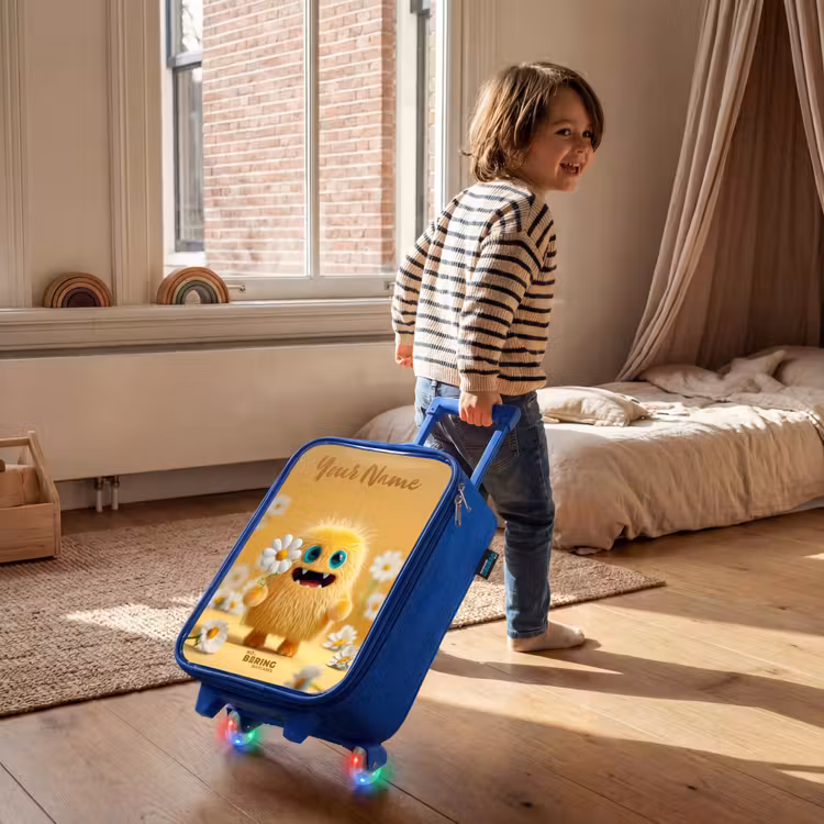 Monster - Wezen - Bloem - Geel Kinderkoffer - Blauw klein -sfeer1