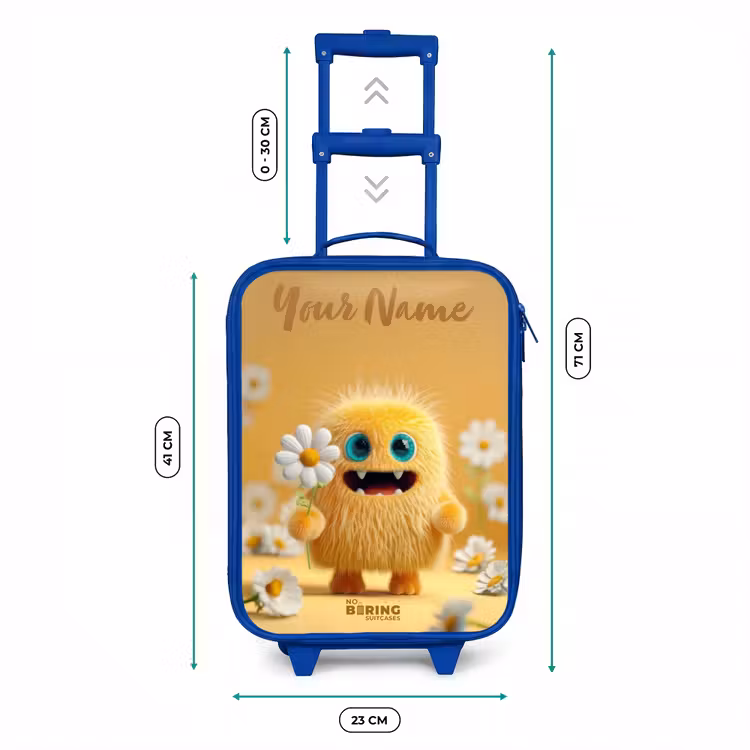 Monster - Wezen - Bloem - Geel Kinderkoffer - Blauw klein -productfoto_formaten