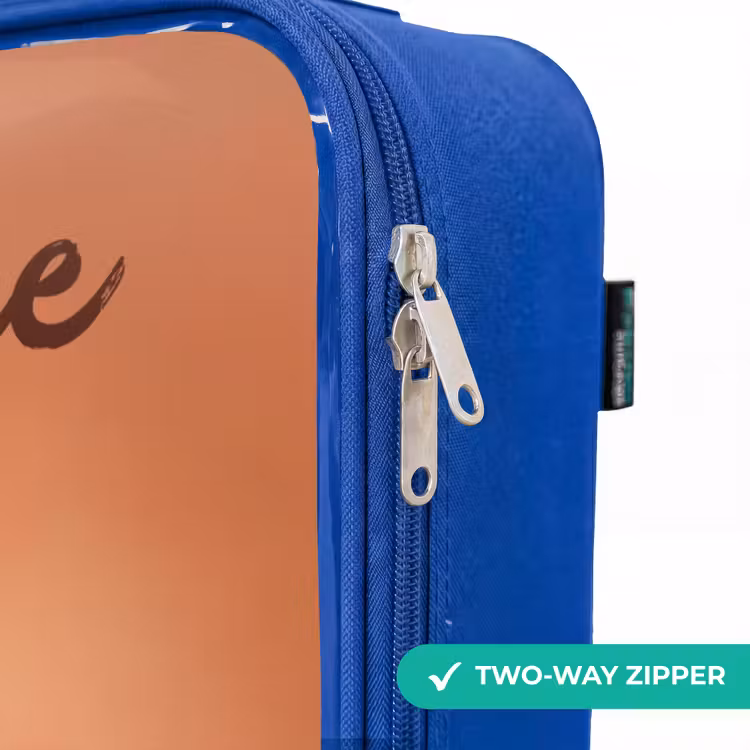 Oranje Pluizig Monster met Hoorns Kinderkoffer - Blauw klein -rits_EN