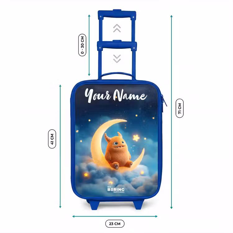 Oranje monster op maansikkel Kinderkoffer - Blauw klein -productfoto_formaten