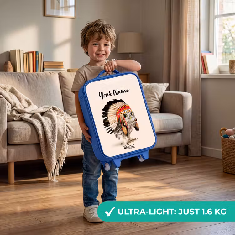 Uil als Indiaan Kinderkoffer - Blauw klein -sfeer2_EN