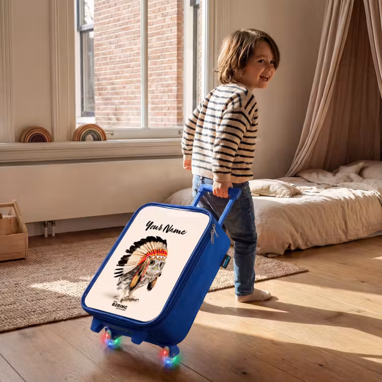 Uil als Indiaan Kinderkoffer - Blauw klein -sfeer1