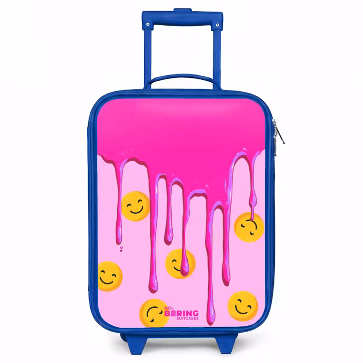 Verf - Smiley - Roze Kinderkoffer - Blauw klein -3d