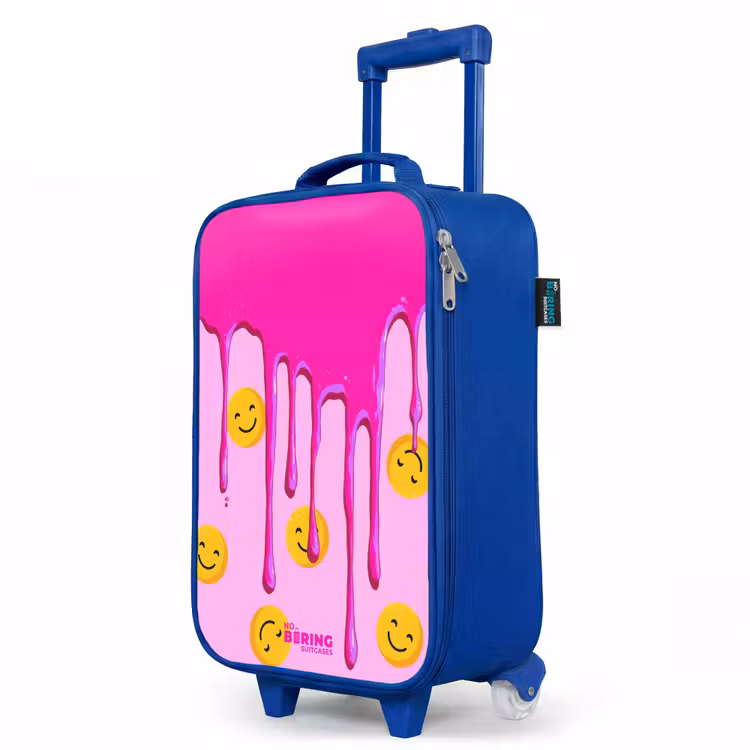 Verf - Smiley - Roze Kinderkoffer - Blauw klein -productfoto_schuin