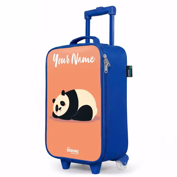 Panda - Slapen - Oranje Kinderkoffer - Blauw klein -productfoto_schuin