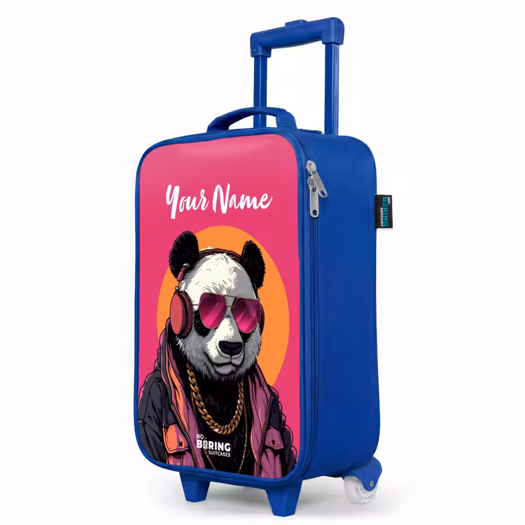 Panda met Koptelefoon, Zonnebril en Gouden Ketting Kinderkoffer - Blauw klein -productfoto_schuin